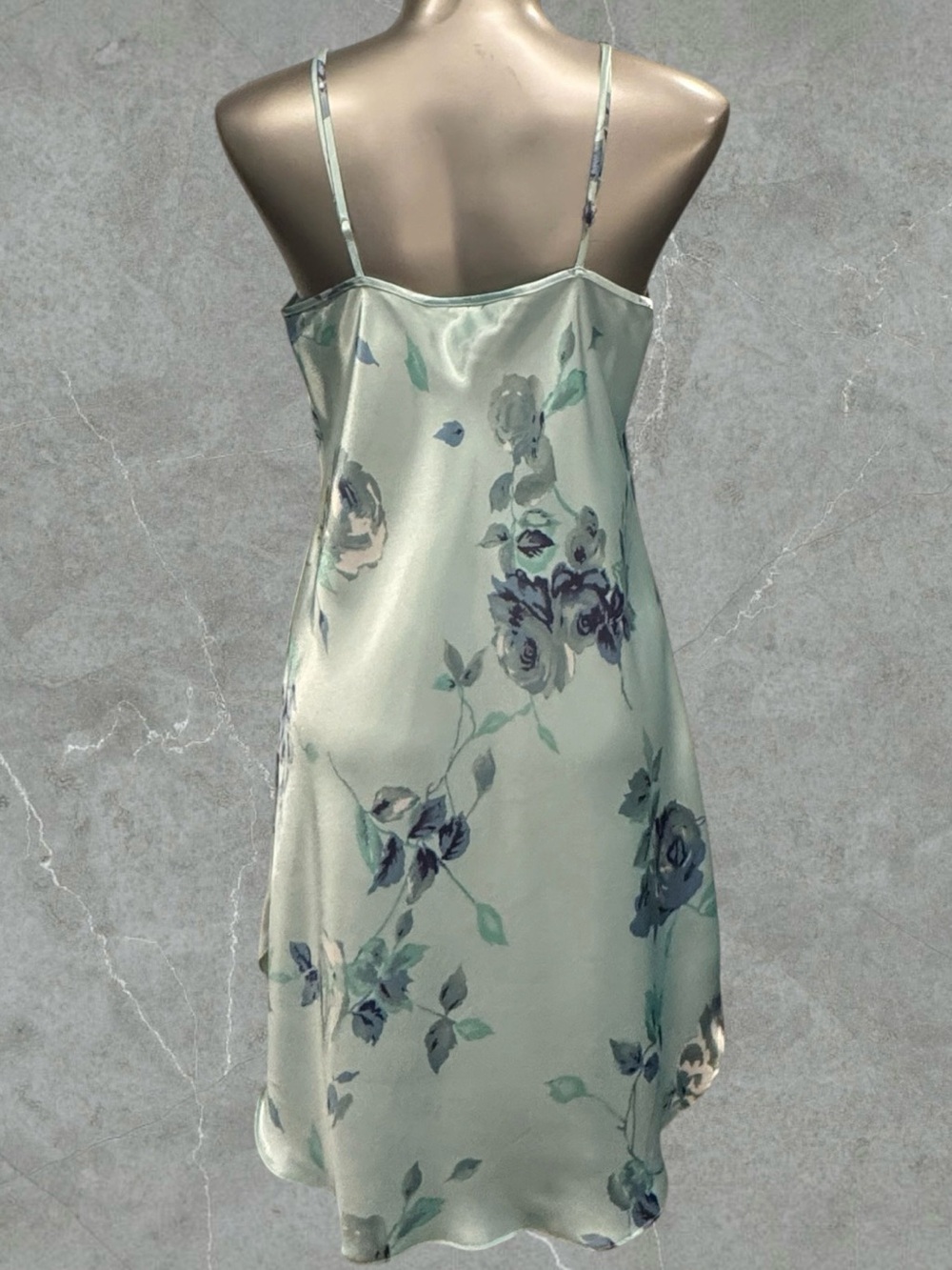 2 for $30 | Y2K Secret Treasures Damas Mint Floral Satin Chemise - Picture 6 of 15